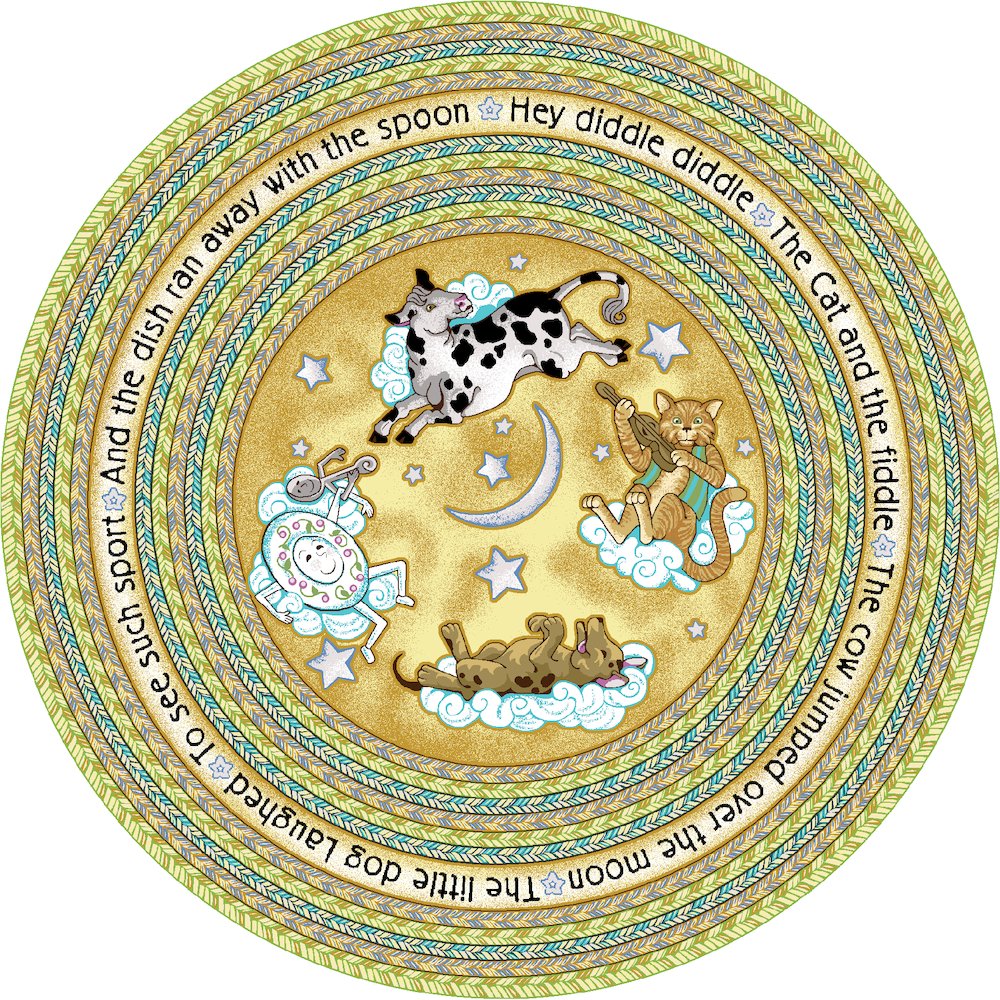 Kid Essentials Hey Diddle Diddle 7'7" Round Area Rug in Color Yellow