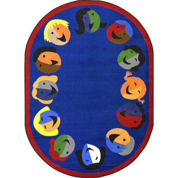 Kid Essentials Joyful Faces 5'4" x 7'8" Oval Area Rug in Color Blue