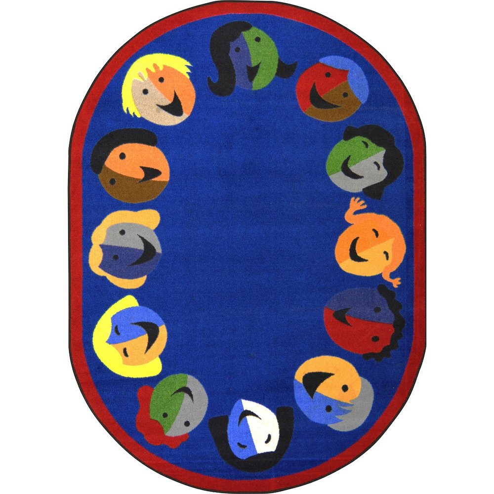 Kid Essentials Joyful Faces 5'4" x 7'8" Oval Area Rug in Color Blue