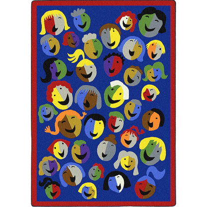 Kid Essentials Joyful Faces 3'10" x 5'4" Area Rug in Color Blue