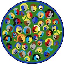 Kid Essentials Joyful Faces 7'7" Round Area Rug in Color Green
