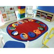 Kid Essentials Joyful Faces 5'4" x 7'8" Oval Area Rug in Color Red