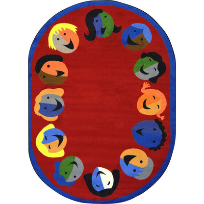 Kid Essentials Joyful Faces 5'4" x 7'8" Oval Area Rug in Color Red