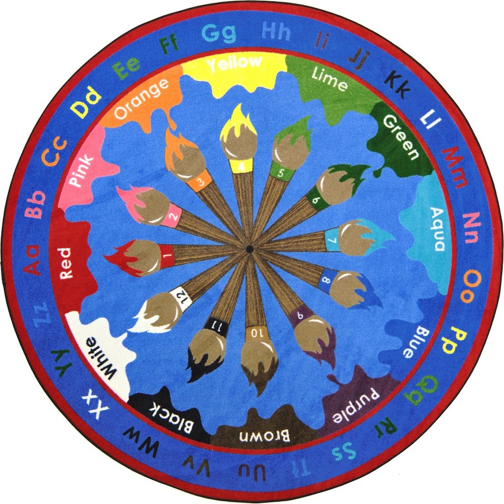 Kid Essentials Paint & Learn 7'7" Round Area Rug in Color Multi