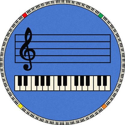 Kid Essentials Play Along 7'7" Round Area Rug in Color Blue w/ keys