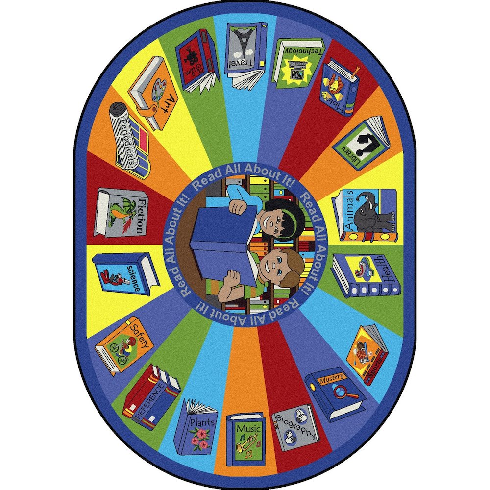 Kid Essentials Read All About It 5'4" x 7'8" Oval Area Rug in Color Multi