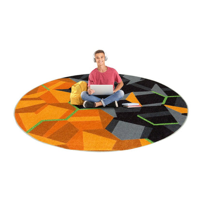 Kid Essentials Stealth 5'4" Round Area Rug in Color Tangerine