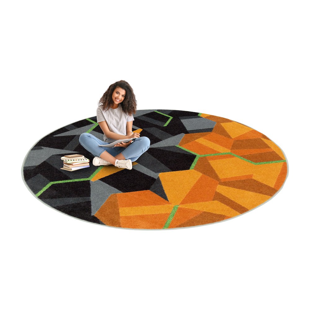 Kid Essentials Stealth 5'4" Round Area Rug in Color Tangerine