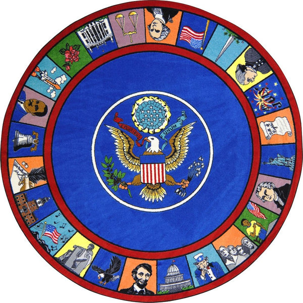 Kid Essentials Symbols of America 7'7" Round Area Rug in Color Multi