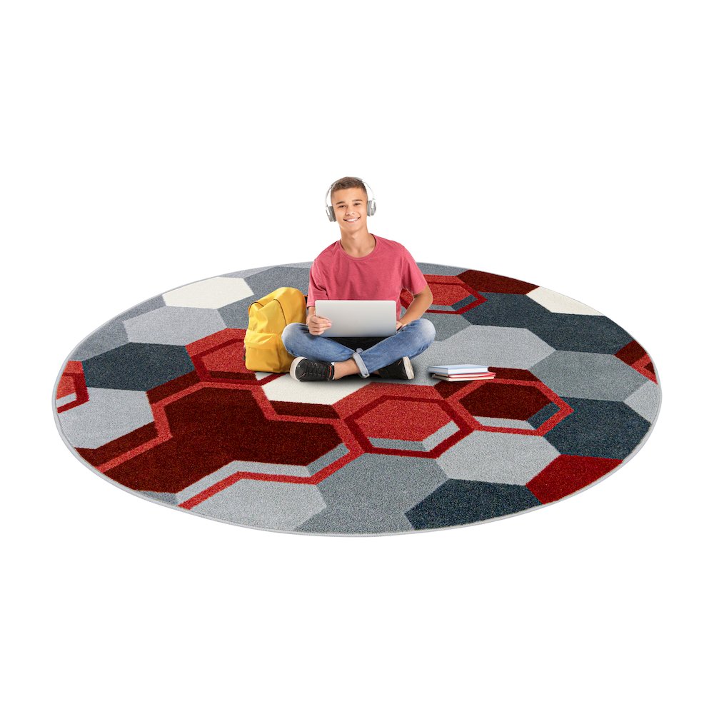 Kid Essentials Team Up 5'4" Round Area Rug in Color Red