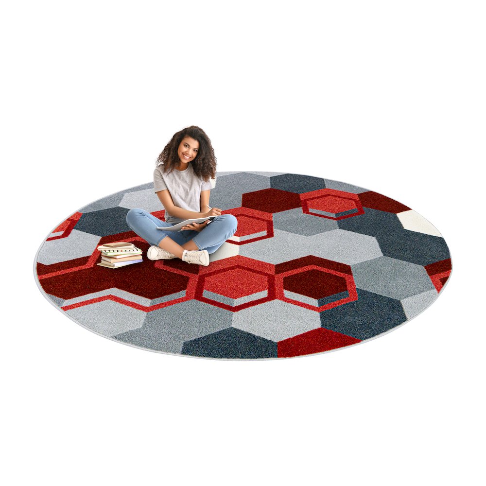 Kid Essentials Team Up 5'4" Round Area Rug in Color Red
