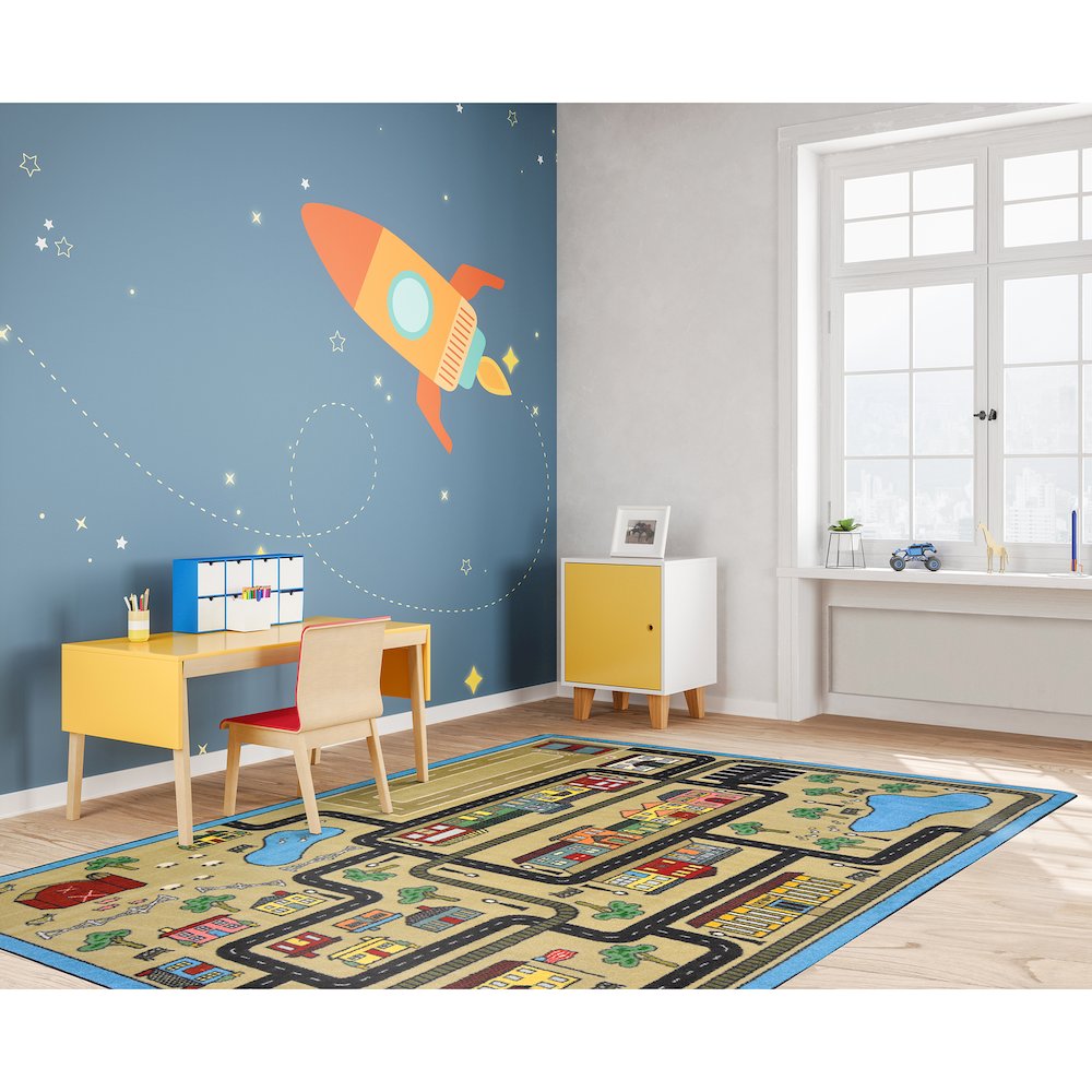 Kid Essentials Tiny Town 5'4" x 7'8" Area Rug in Color Sandstone