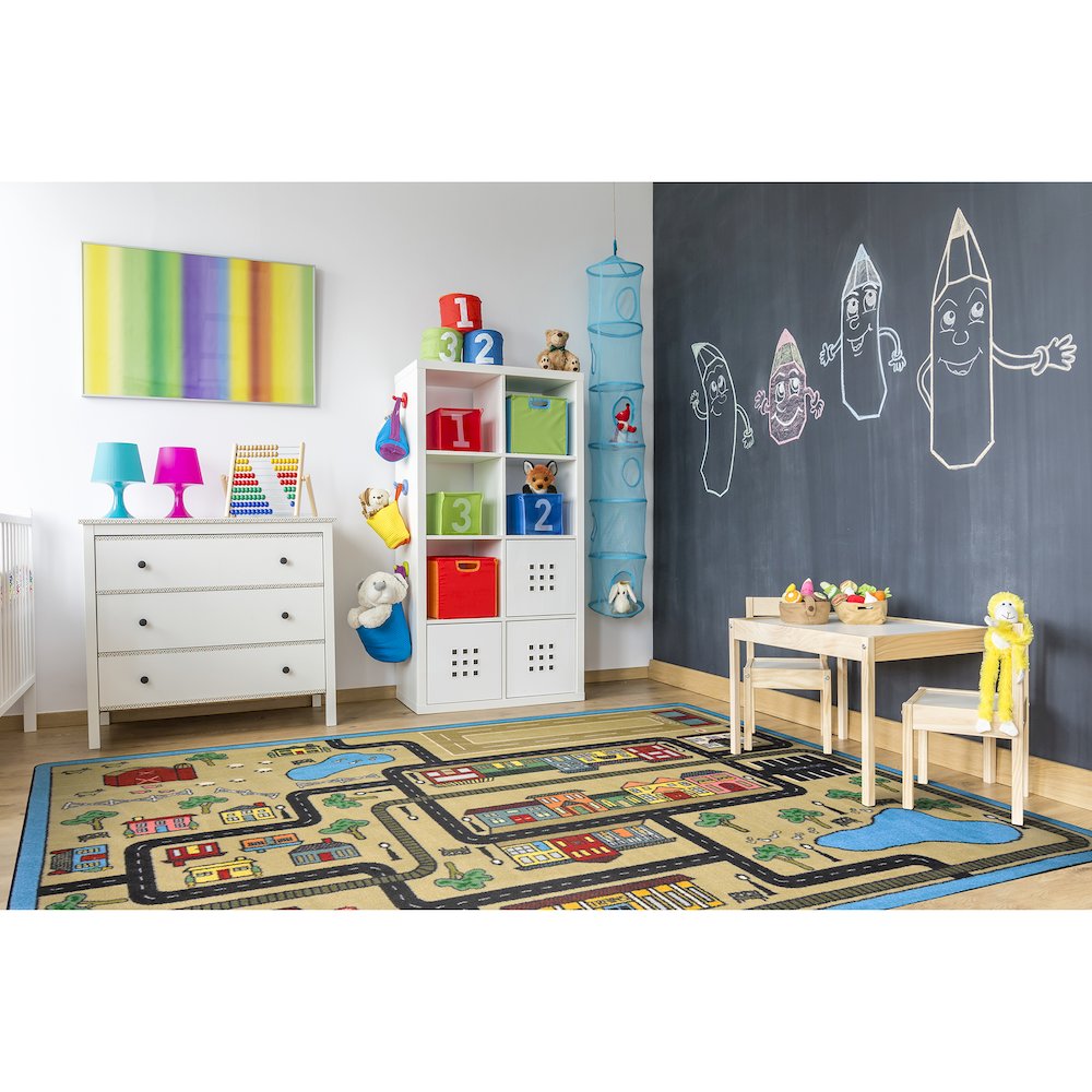 Kid Essentials Tiny Town 5'4" x 7'8" Area Rug in Color Sandstone