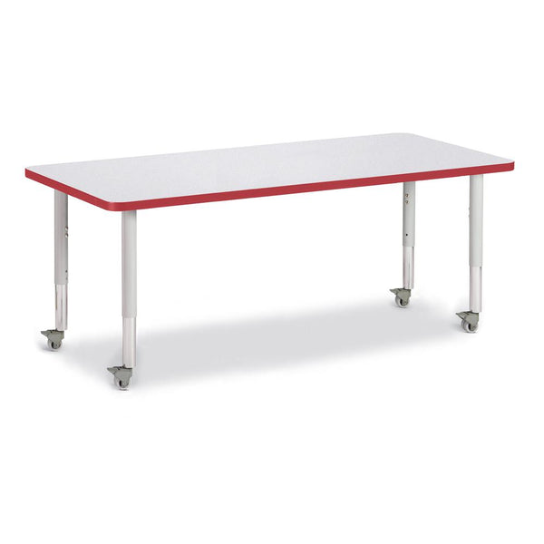 Rectangle Activity Table - 30" X 72", Mobile - Gray/Red/Gray