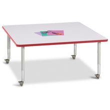 Square Activity Table - 48" X 48", Mobile - Gray/Red/Gray