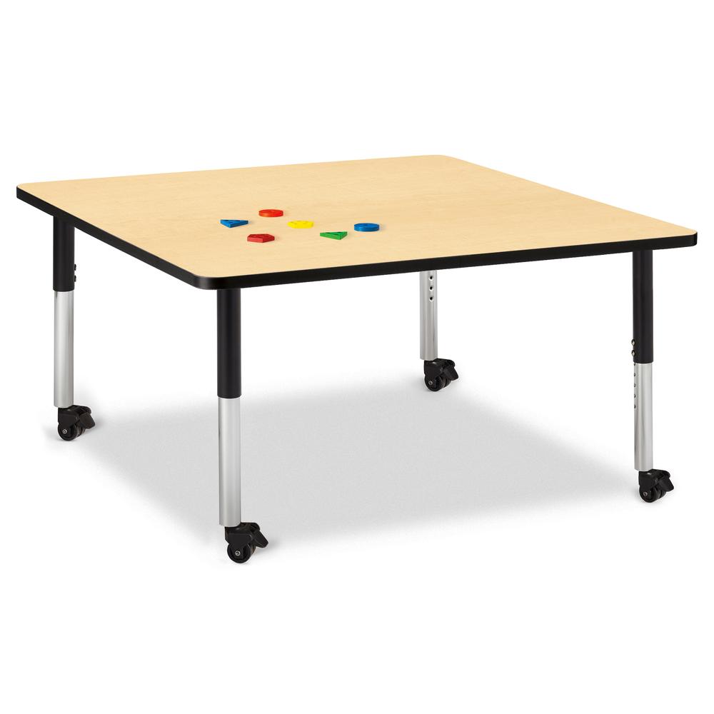 Square Activity Table - 48" X 48", Mobile - Maple/Black/Black