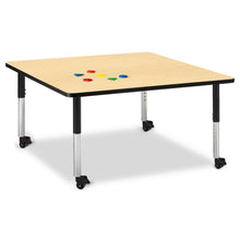 Square Activity Table - 48" X 48", Mobile - Maple/Black/Black