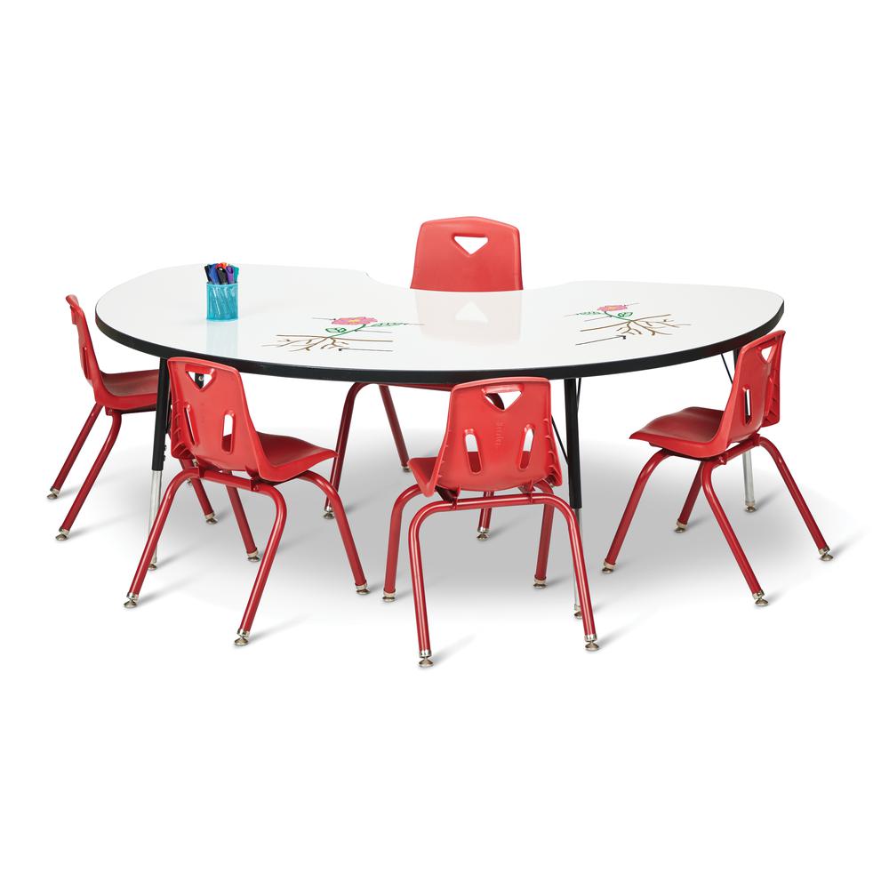 Berries® Kidney Dry Erase Table - 72" x 48", Mobile - Write-n-Wipe/Black/Black