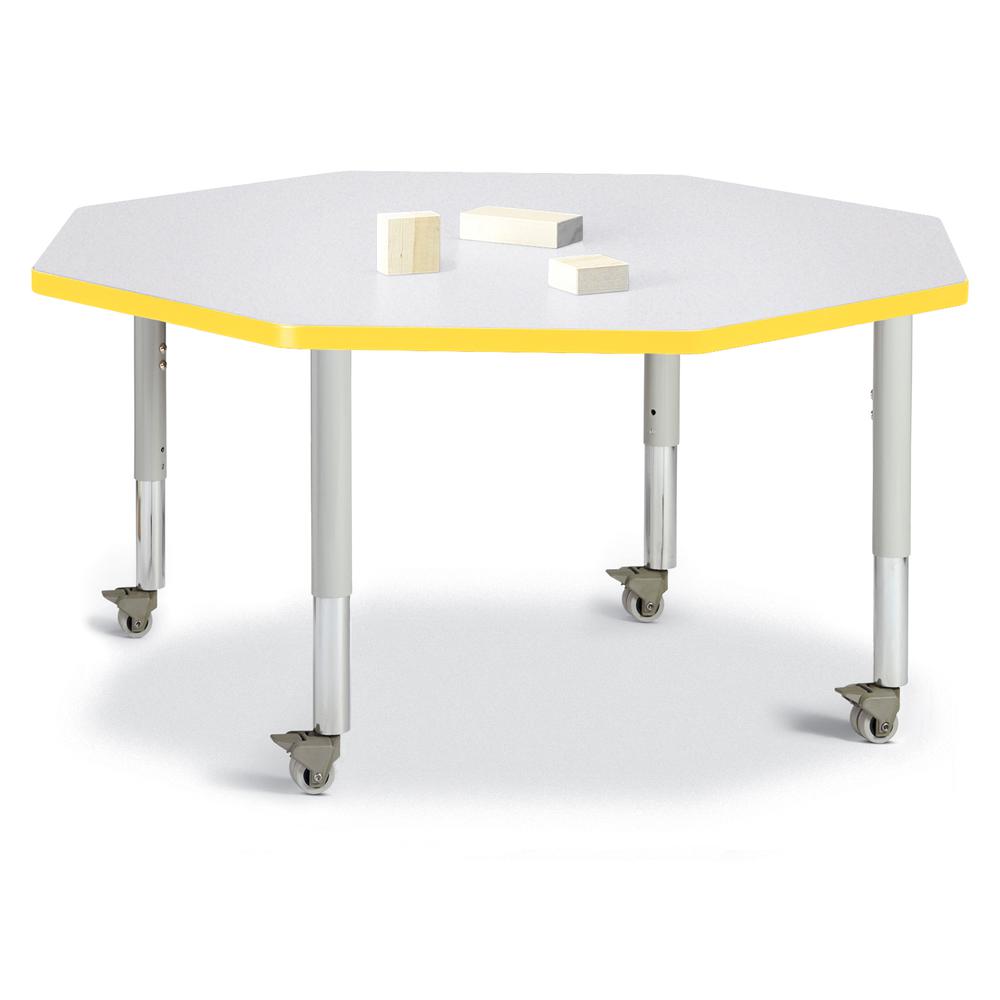 Octagon Activity Table - 48" X 48", Mobile - Gray/Yellow/Gray