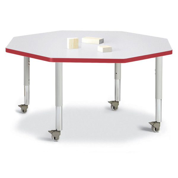 Octagon Activity Table - 48" X 48", Mobile - Gray/Red/Gray