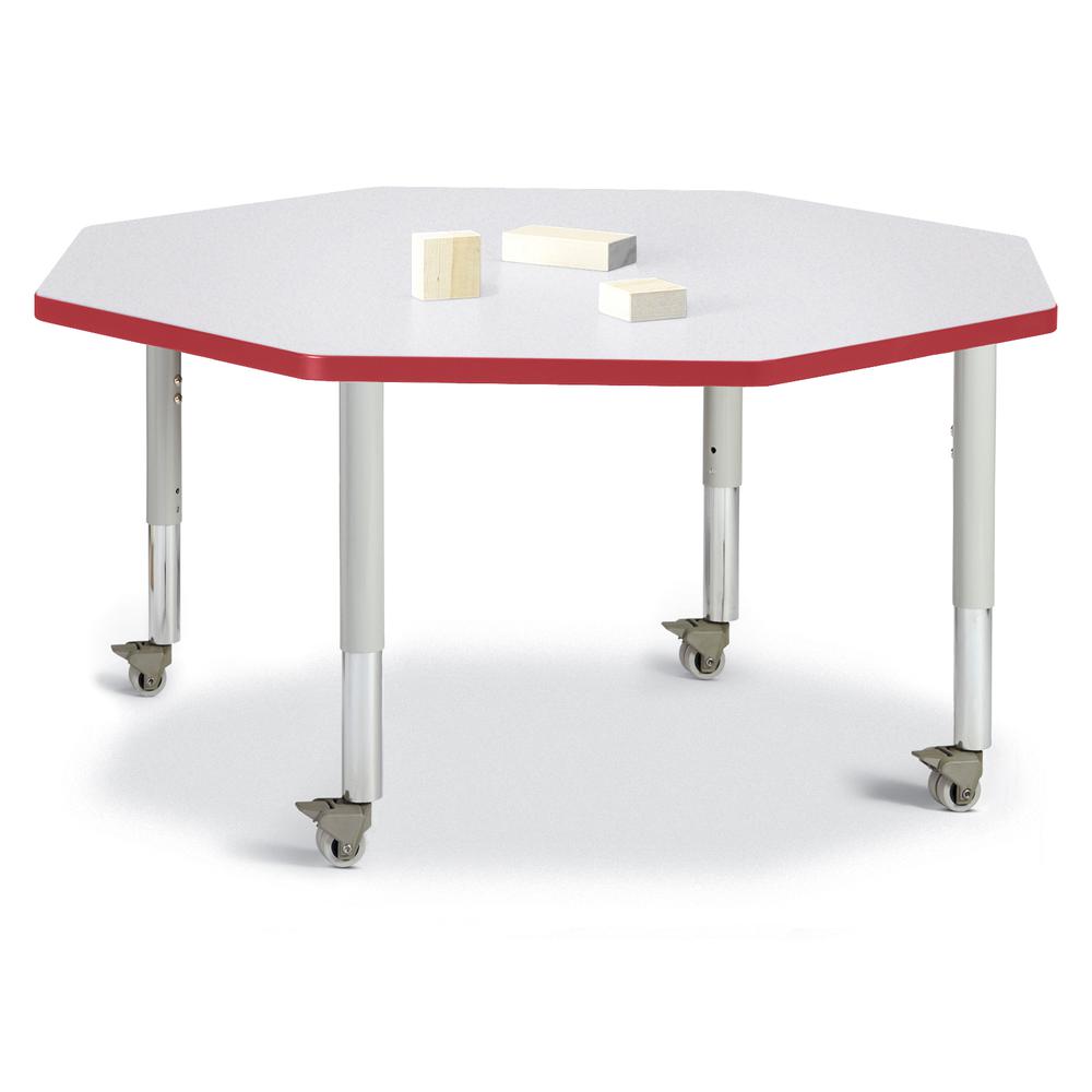 Octagon Activity Table - 48" X 48", Mobile - Gray/Red/Gray