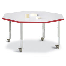 Octagon Activity Table - 48" X 48", Mobile - Gray/Red/Gray