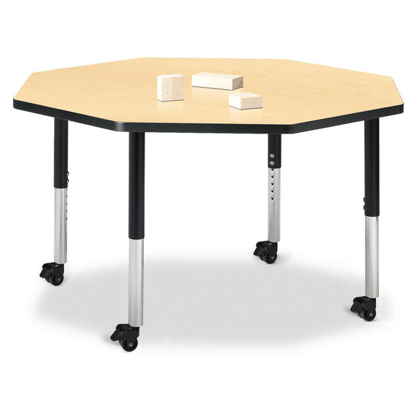 Octagon Activity Table - 48" X 48", Mobile - Maple/Black/Black