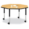Octagon Activity Table - 48" X 48", Mobile - Oak/Black/Black