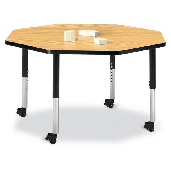 Octagon Activity Table - 48" X 48", Mobile - Oak/Black/Black