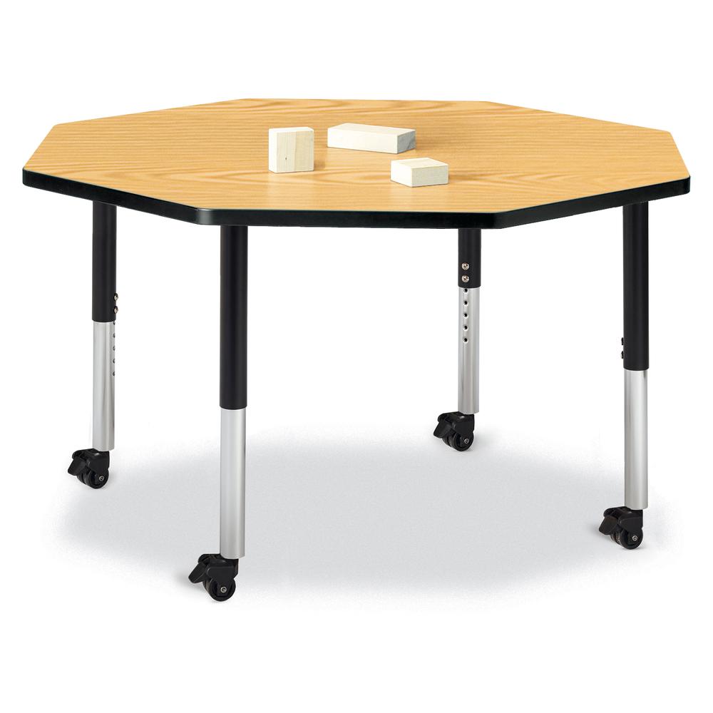 Octagon Activity Table - 48" X 48", Mobile - Oak/Black/Black