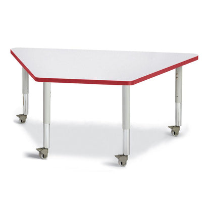 Trapezoid Activity Tables - 30" X 60", Mobile - Gray/Red/Gray