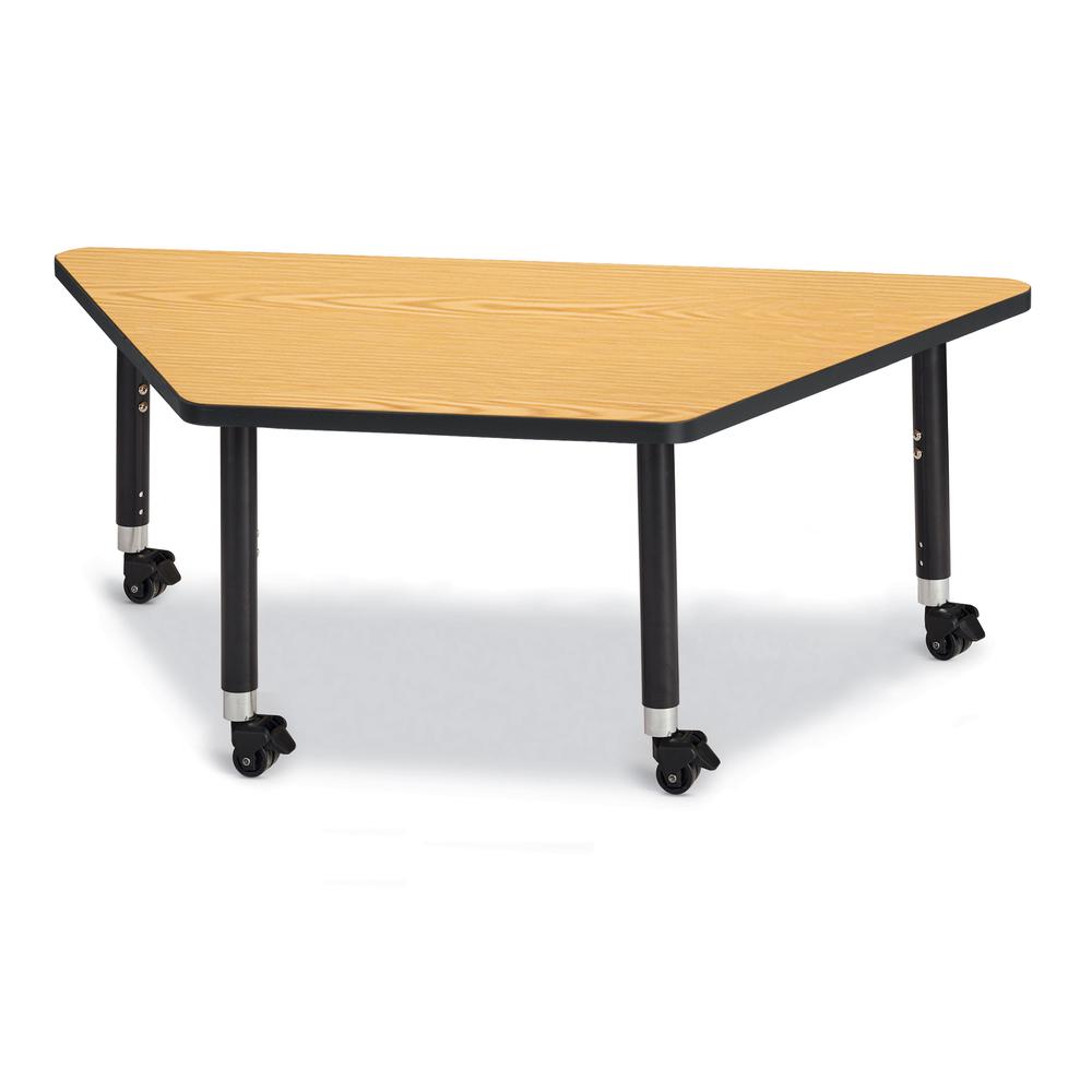 Trapezoid Activity Tables - 30" X 60", Mobile - Oak/Black/Black