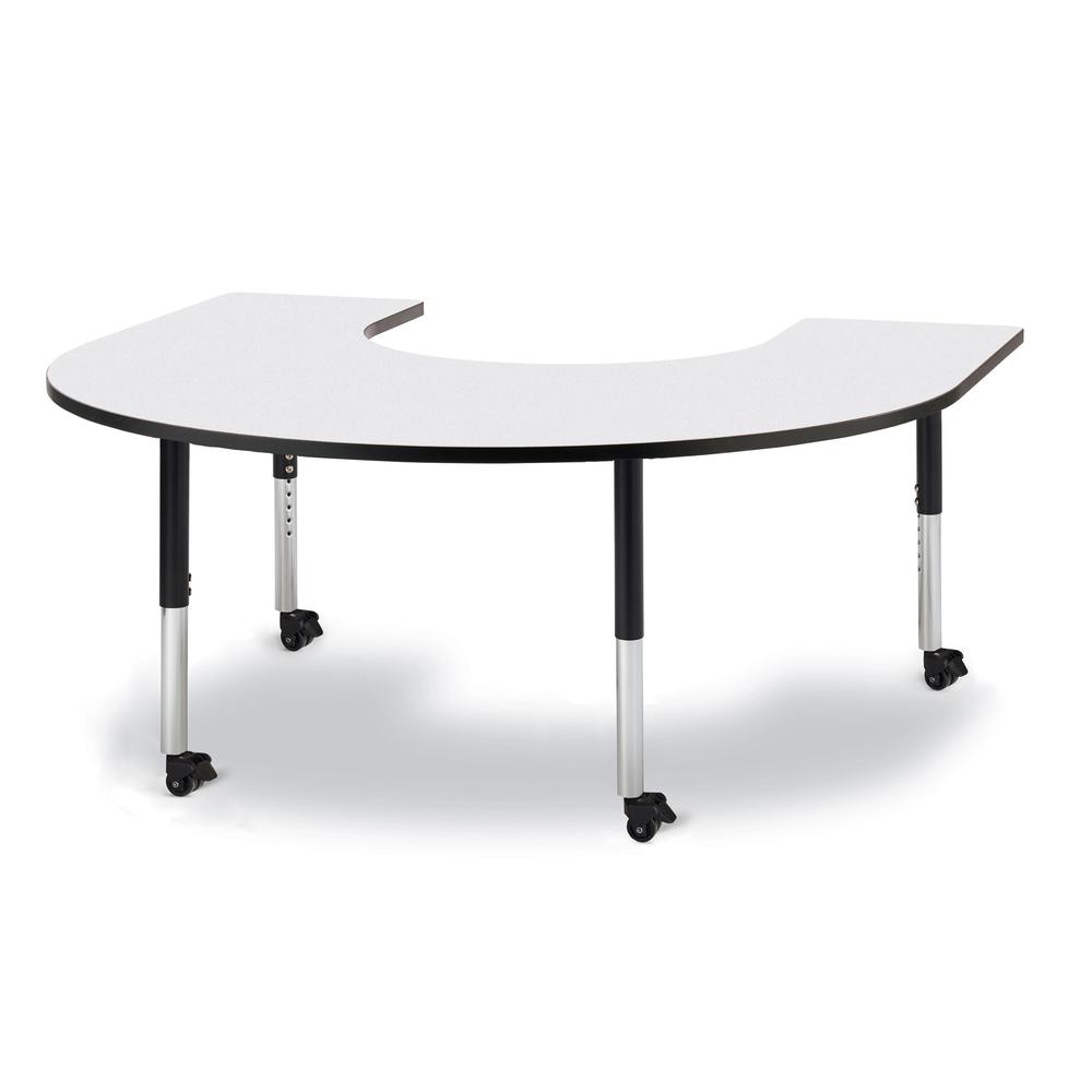 Horseshoe Activity Table - 66" X 60", Mobile - Gray/Black/Black