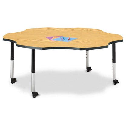 Six Leaf Activity Table - 60", Mobile - Oak/Black/Black