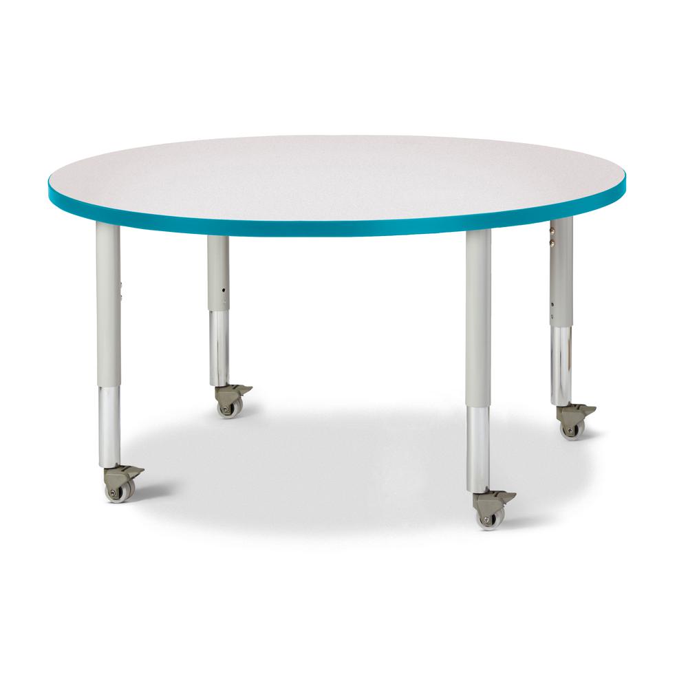 Round Activity Table - 42" Diameter, Mobile - Gray/Teal/Gray