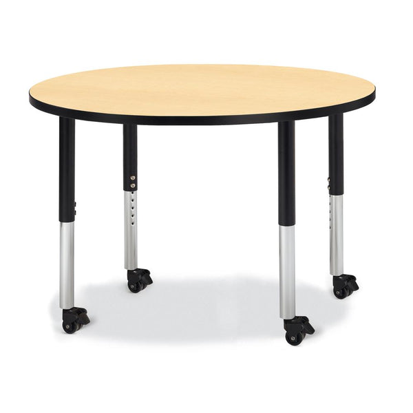 Round Activity Table - 42" Diameter, Mobile - Maple/Black/Black