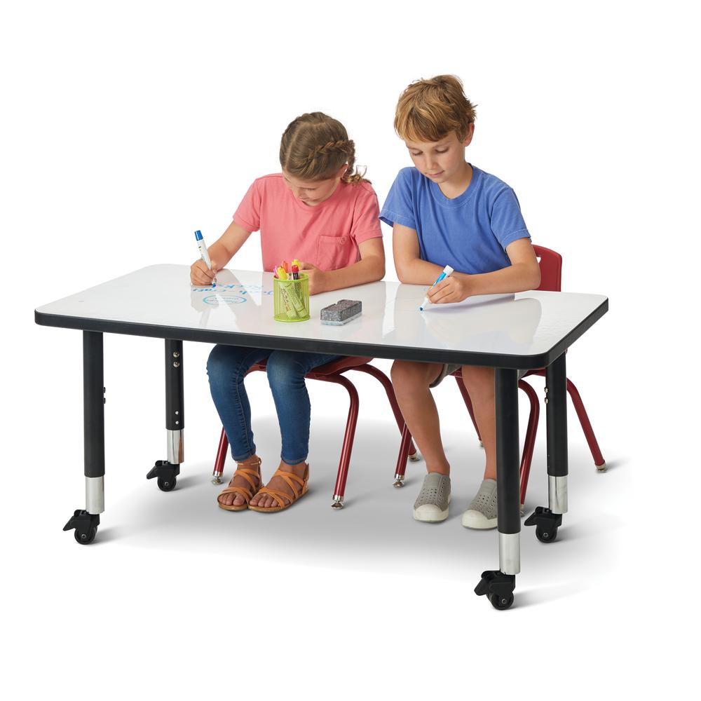 Berries® Rectangle Dry Erase Table - 48" x 30", Mobile - Write-n-Wipe/Black/Black