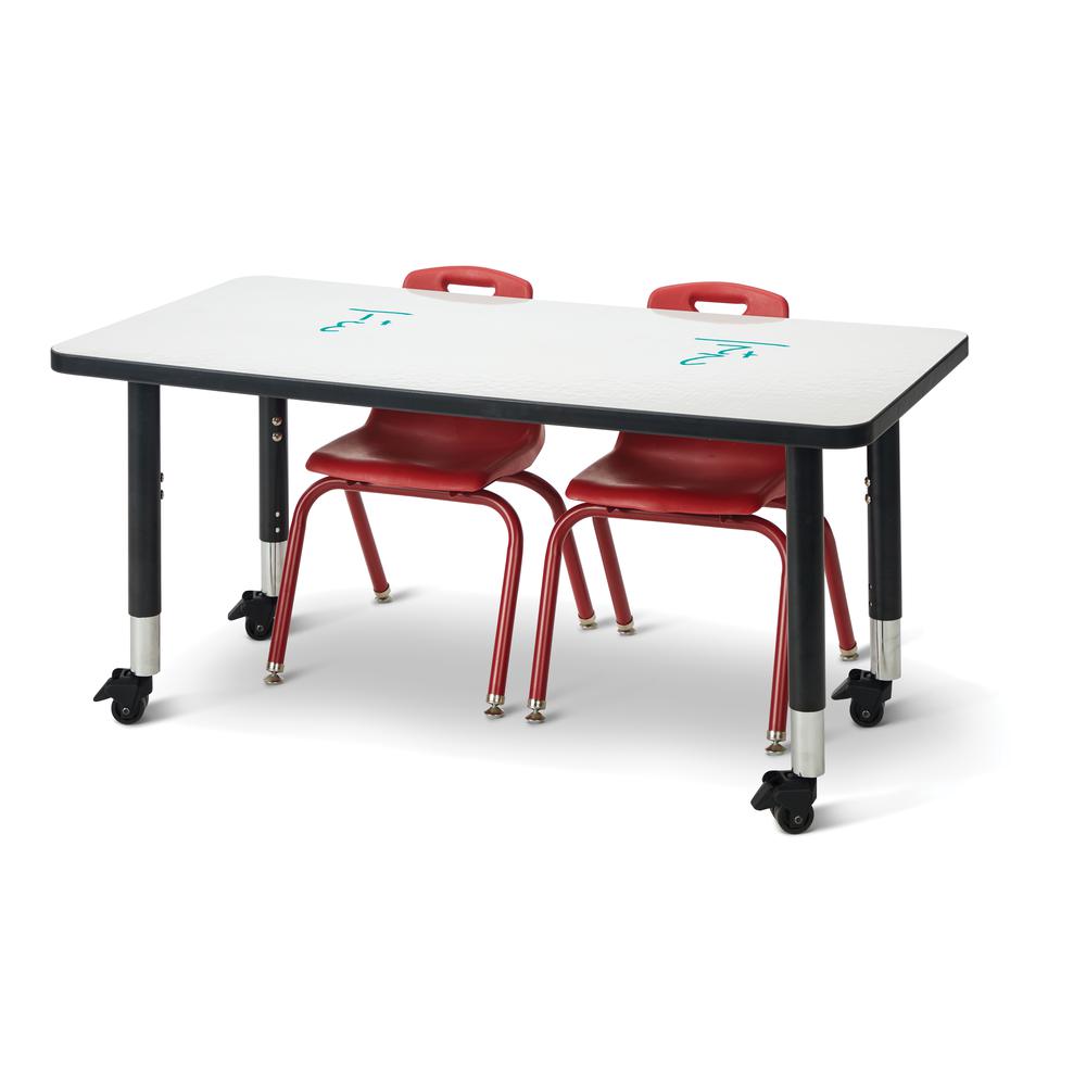 Berries® Rectangle Dry Erase Table - 48" x 30", Mobile - Write-n-Wipe/Black/Black
