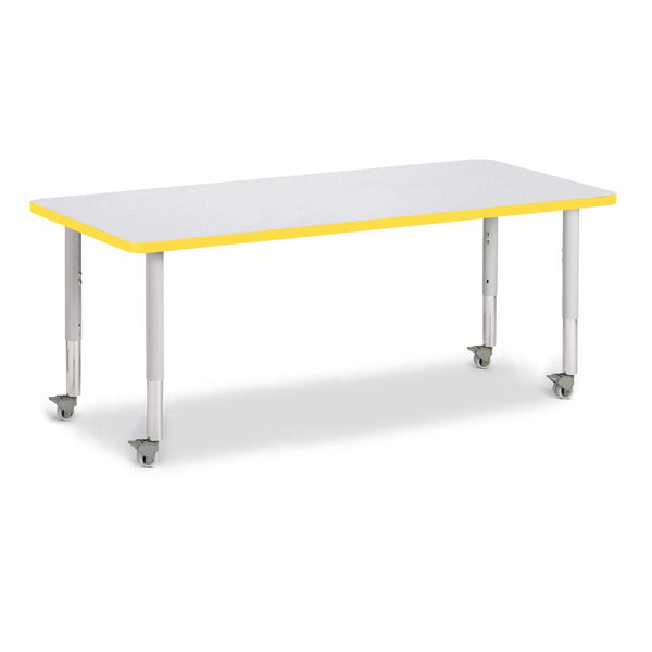 Rectangle Activity Table - 30" X 72", Mobile - Gray/Yellow/Gray