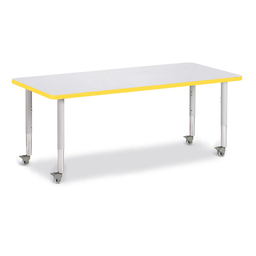 Rectangle Activity Table - 30" X 72", Mobile - Gray/Yellow/Gray