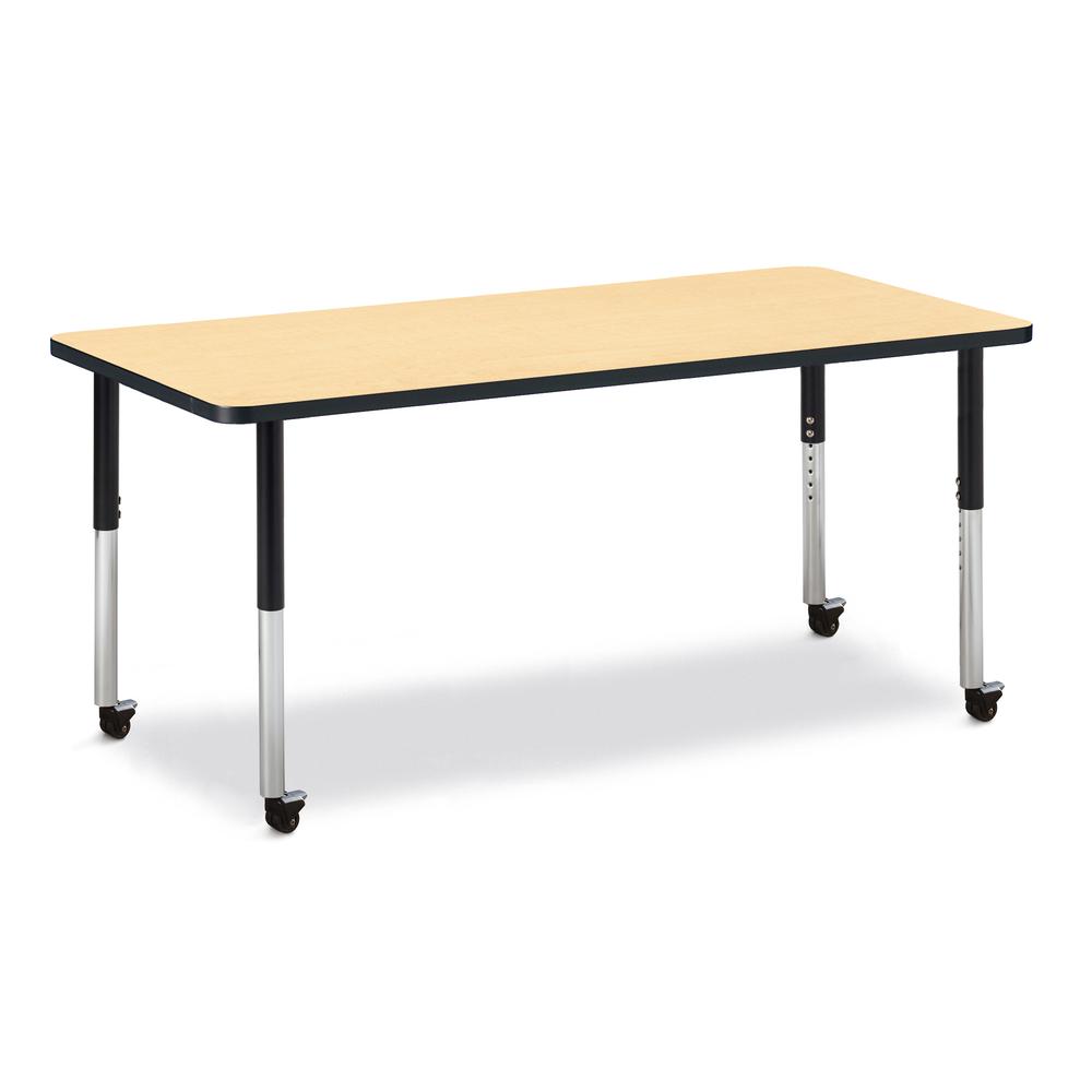 Rectangle Activity Table - 30" X 72", Mobile - Maple/Black/Black