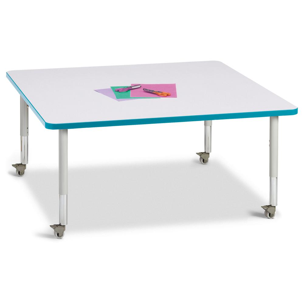 Square Activity Table - 48" X 48", Mobile - Gray/Teal/Gray