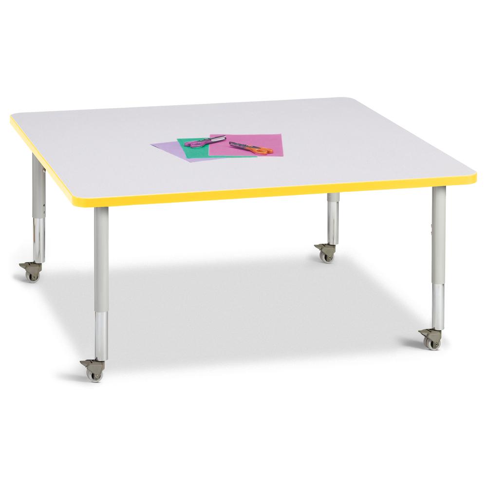 Square Activity Table - 48" X 48", Mobile - Gray/Yellow/Gray