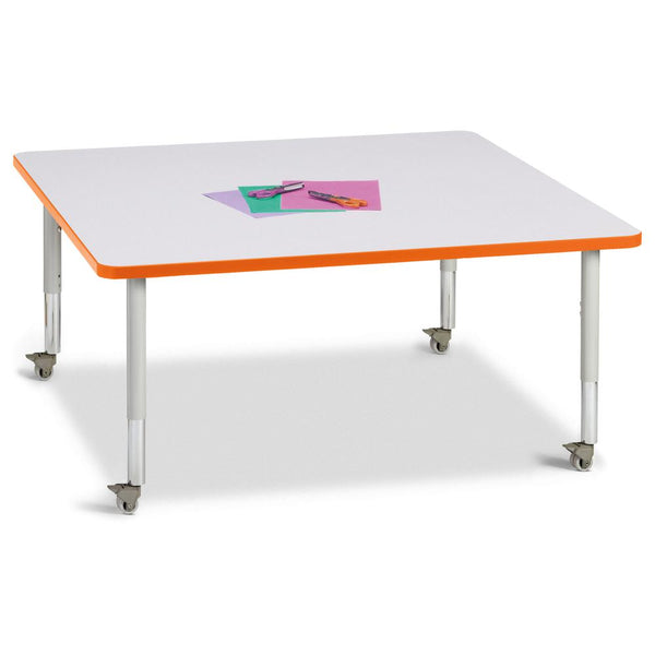 Square Activity Table - 48" X 48", Mobile - Gray/Orange/Gray