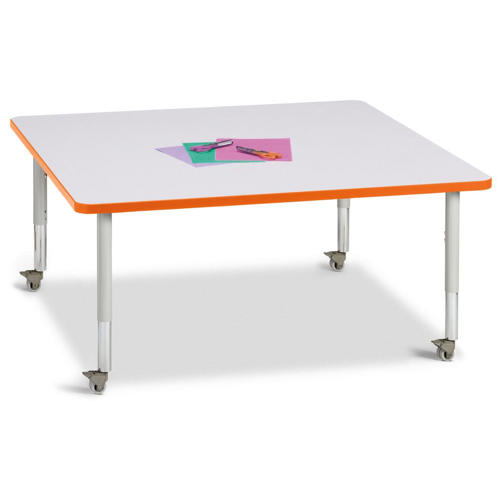 Square Activity Table - 48" X 48", Mobile - Gray/Orange/Gray