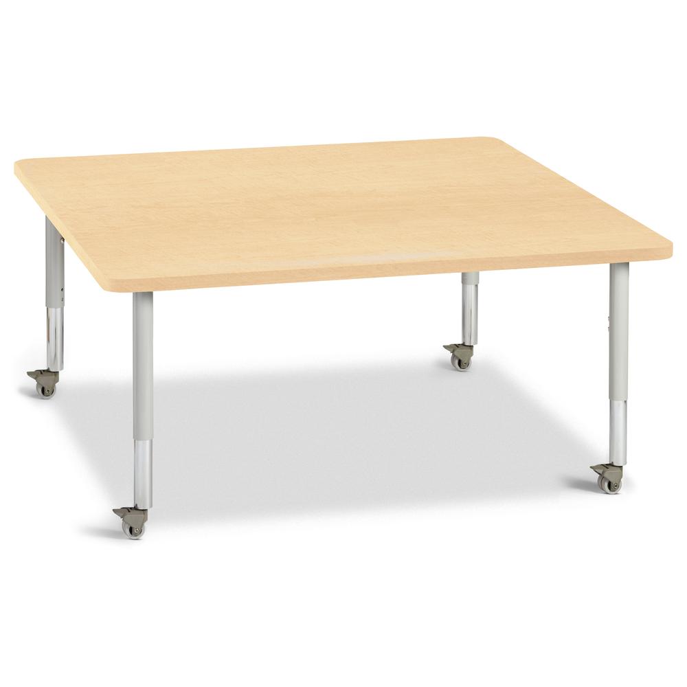 Square Activity Table - 48" X 48", Mobile - Maple/Maple/Gray