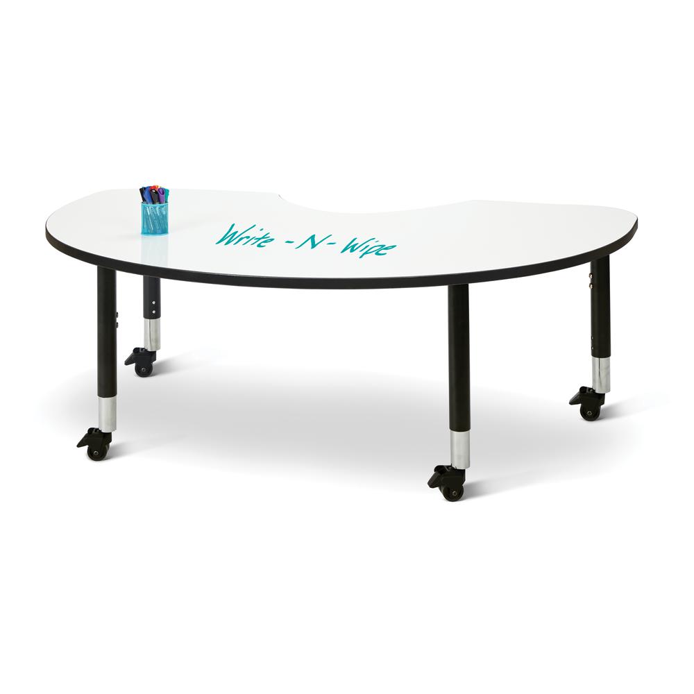 Berries® Kidney Dry Erase Table - 72" x 48", Mobile - Write-n-Wipe/Black/Black