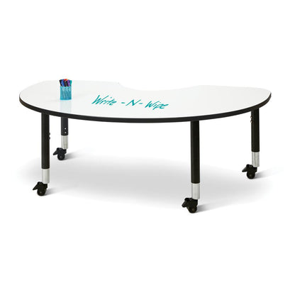 Berries® Kidney Dry Erase Table - 72" x 48", Mobile - Write-n-Wipe/Black/Black