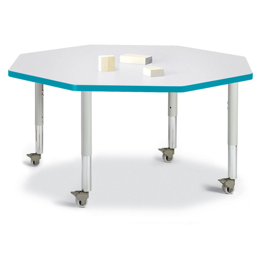 Octagon Activity Table - 48" X 48", Mobile - Gray/Teal/Gray