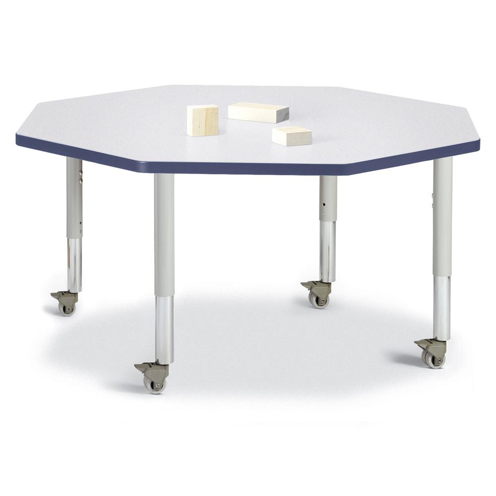 Octagon Activity Table - 48" X 48", Mobile - Gray/Navy/Gray